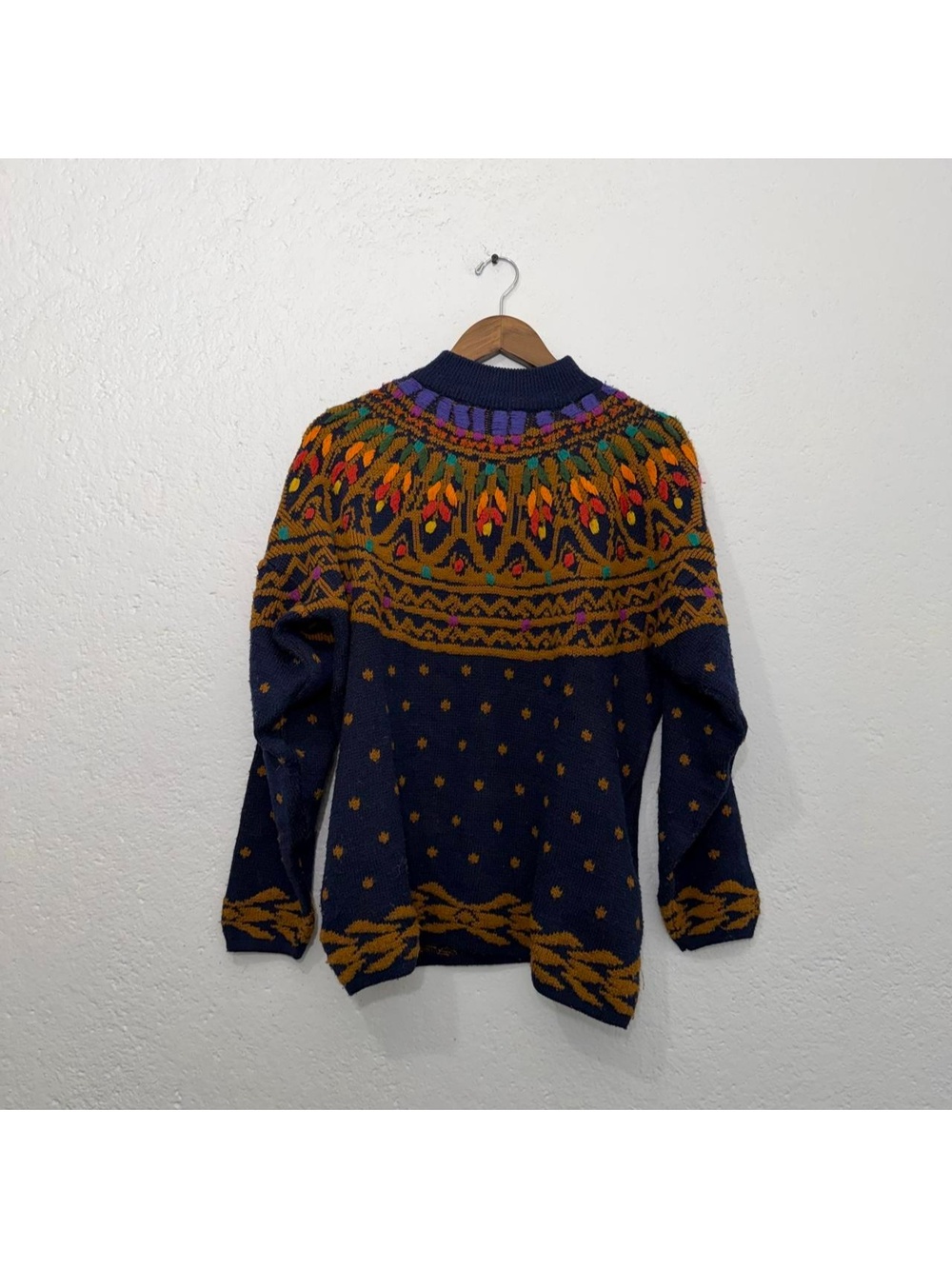 Vintage 80s 90s Multicolor Geometric Floral Knit Sweater | Size L